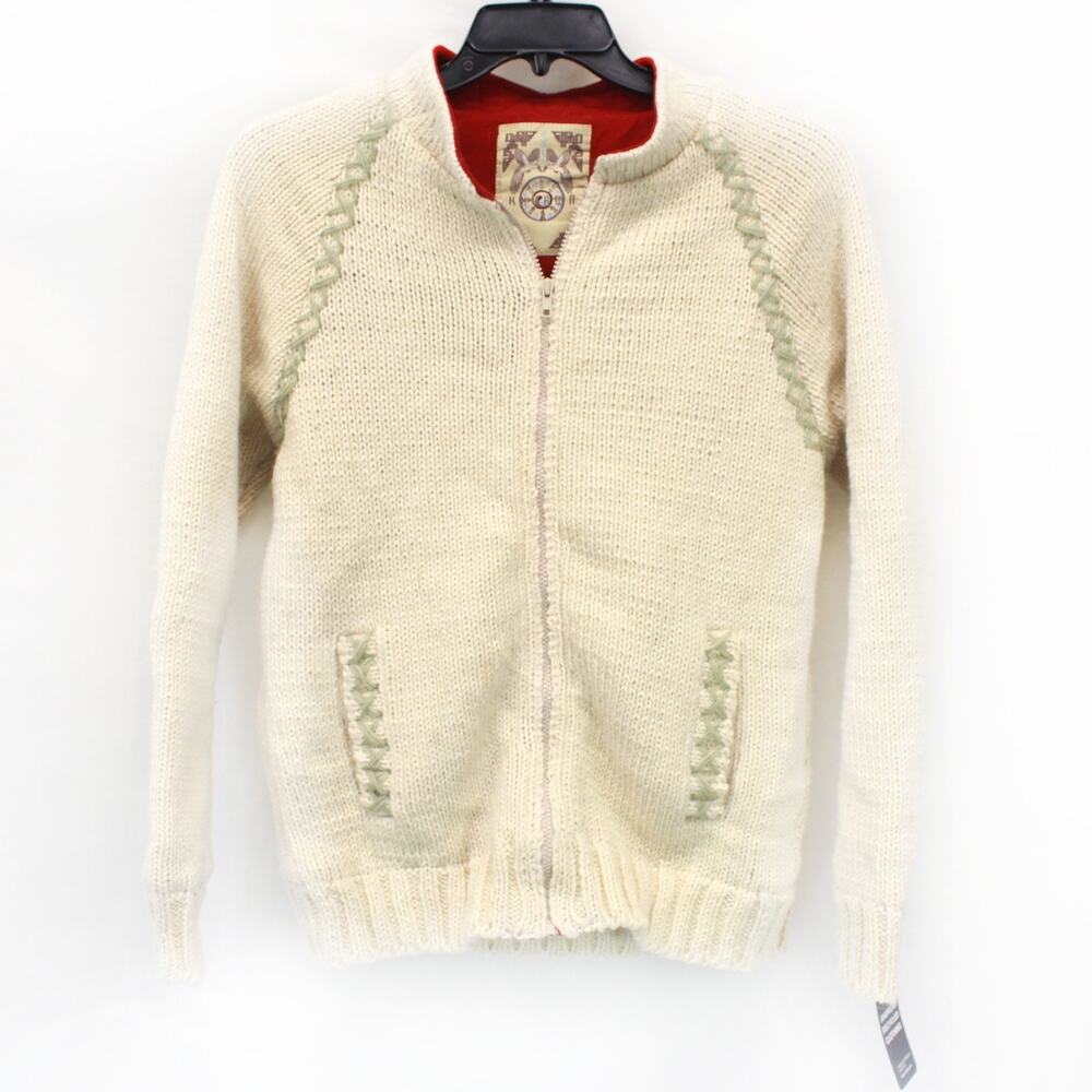 KHORWA Thick Nordic Style Wool Lined Sweater Jacket Pocket Crisscross Chunky S
